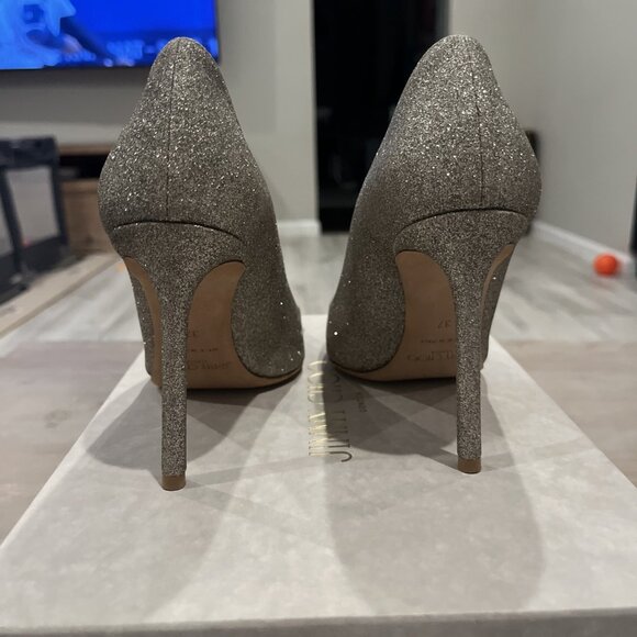 Jimmy Choo Romy 100 Platinum Ice Dusty Glitter Pointy Toe Pumps - Picture 3 of 8